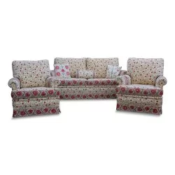 "Club" lounge area upholstered in "Braguenié" fabric, consisting of 1 sofa and 2 armchairs