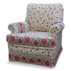 Salon "Club" recouvert d un tissu "Braguenié" composé de 1 canapé et 2 fauteuils