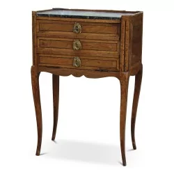 Chevet XV en bois marqueté dessus marbre noir. France.