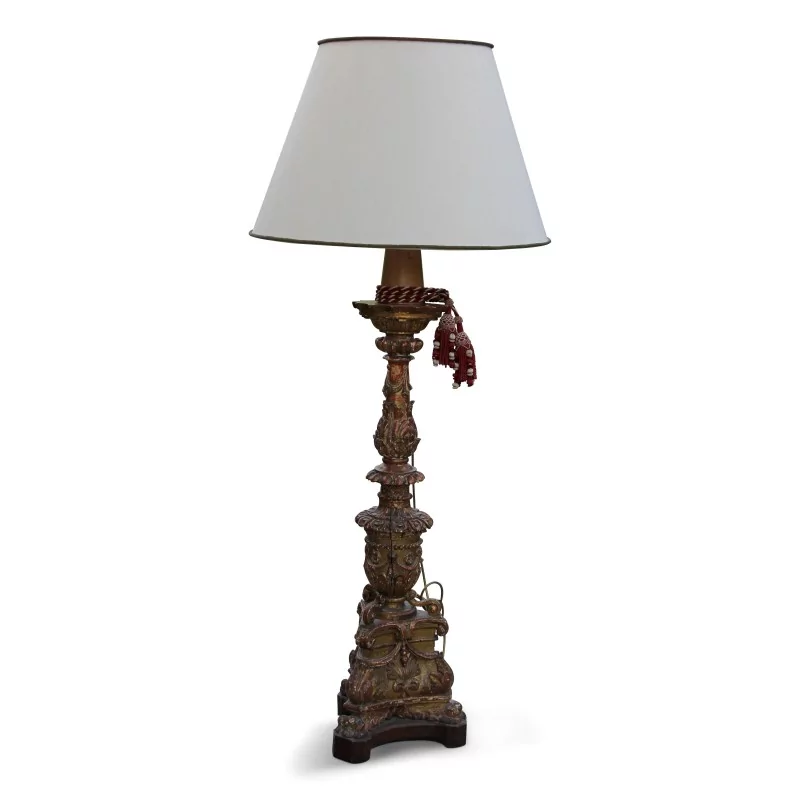 Богато украшенный резьбой, позолоченный деревянный светильник-торшер. Италия. - Moinat - Торшеры