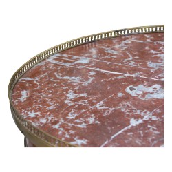 Mahagonitisch im Stil Louis XVI, Marmorplatte mit Galerie aus satiniertem Bronze.