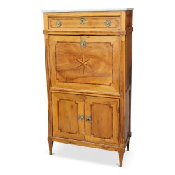 Louis XVI mahogany secretary desk with a white marble top.