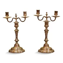 Pair of silvered bronze candlesticks.