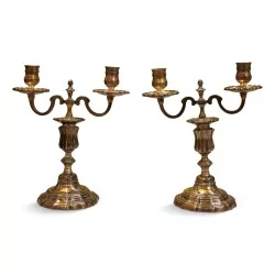 Pair of silvered bronze candlesticks.