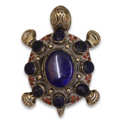 Tortue en argent ornée de pierre bleu.