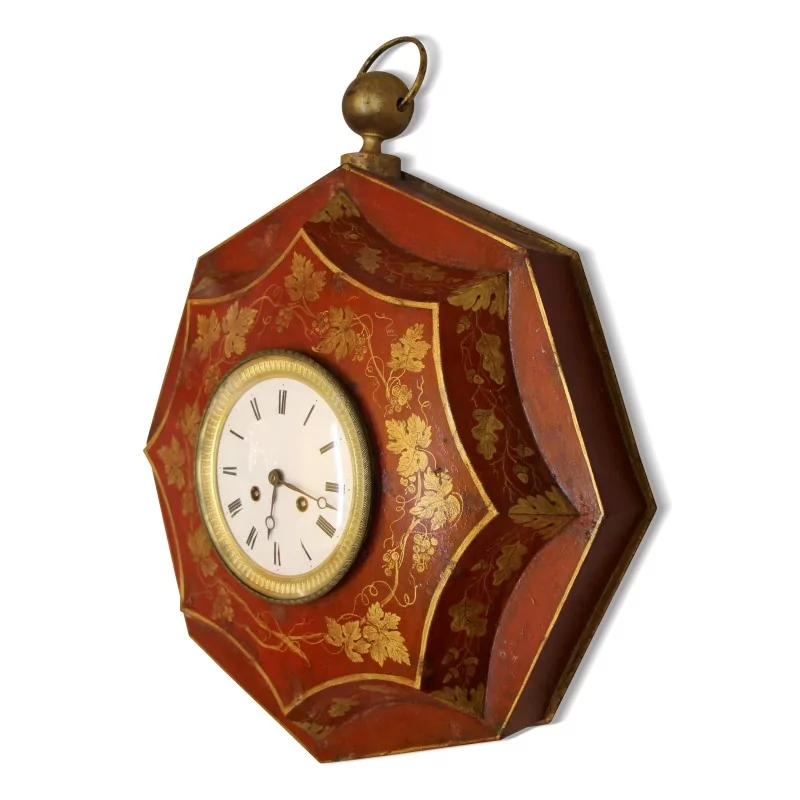 Pendule "Oeil de boeuf", coloris rouge, imprimé fleur.. - Moinat - Pendules murales