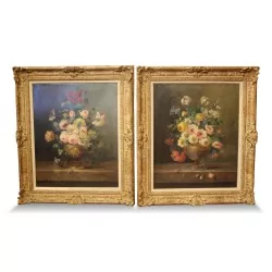 Tableau huile sur toile "Bouquet de fleurs". Dans le goût de l école hollandaise. (XIX - XX)