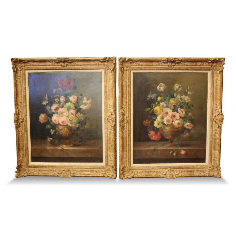 Tableau huile sur toile "Bouquet de fleurs". Dans le goût de l école hollandaise. (XIX - XX) - Moinat - Tableaux - Nature morte Tableau huile sur toile "Bouquet de fleurs". Dans le goût de l école hollandaise. (XIX - XX) - Moinat - Tableaux - Nature morte