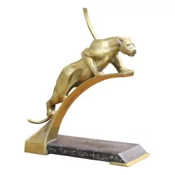 Ein Paar "Jaguar"-Lampen aus Bronze mit Porzellanfüßen im Art-Deco-Stil.