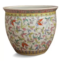 Porcelain plant pot, "Butterflies" decoration.