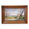 Ceramic painting "Riverbank" signed Edouard Rizon. - Moinat - Painting - Landscape