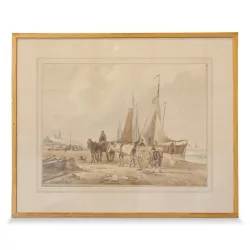 Gemälde "Boot am Meer", signiert von Hendrik van de Sande Bakhuyzen (1795 - 1860).