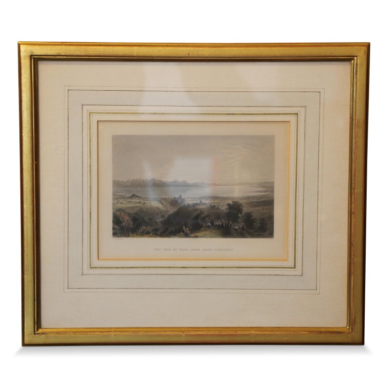 Colour engraving \"The pays de Vaud, from above Lausanne\" by H. Jordan. - Moinat - Prints, Reproductions