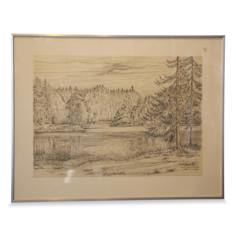Dessin "Etang de la Gruère" signé Gilbert 6.5.1989. - Moinat - Tableaux - Divers