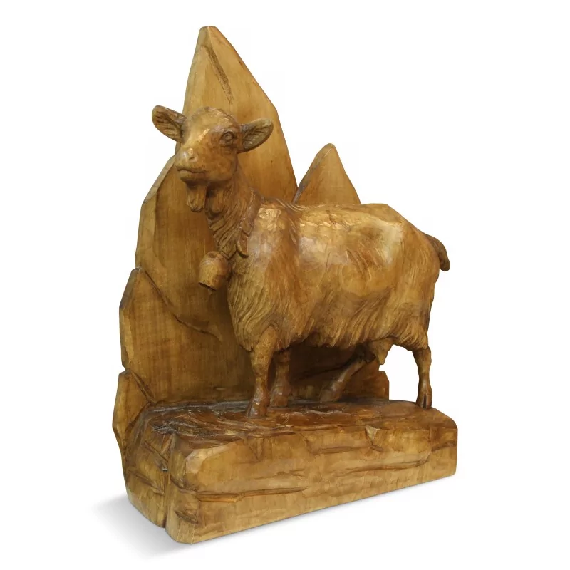 布里恩茨"山羊"雕像，底座为"山"形木制底座。 - Moinat - 装饰配件