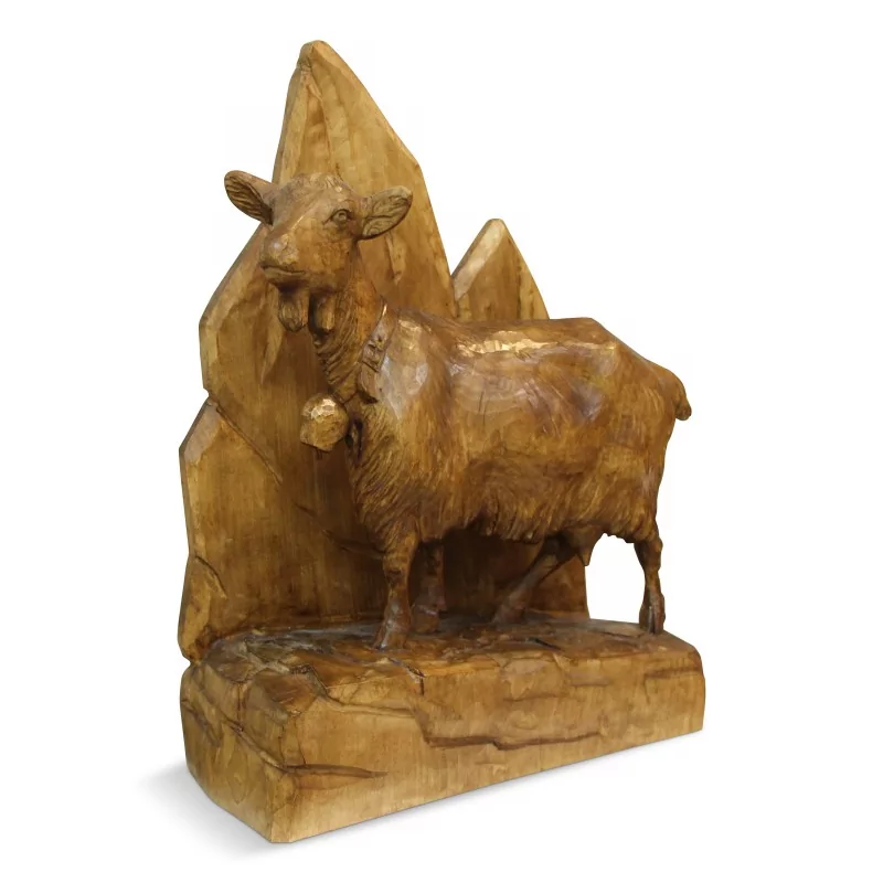 布里恩茨"山羊"雕像，底座为"山"形木制底座。 - Moinat - 装饰配件