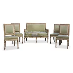 Salon Empire en bois peint composé d un canapé et de quatre chaises.