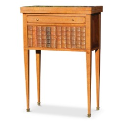 Chevet style directoire, marqueté, placage en acajou. Plateau mobile, intérieur cuir marron