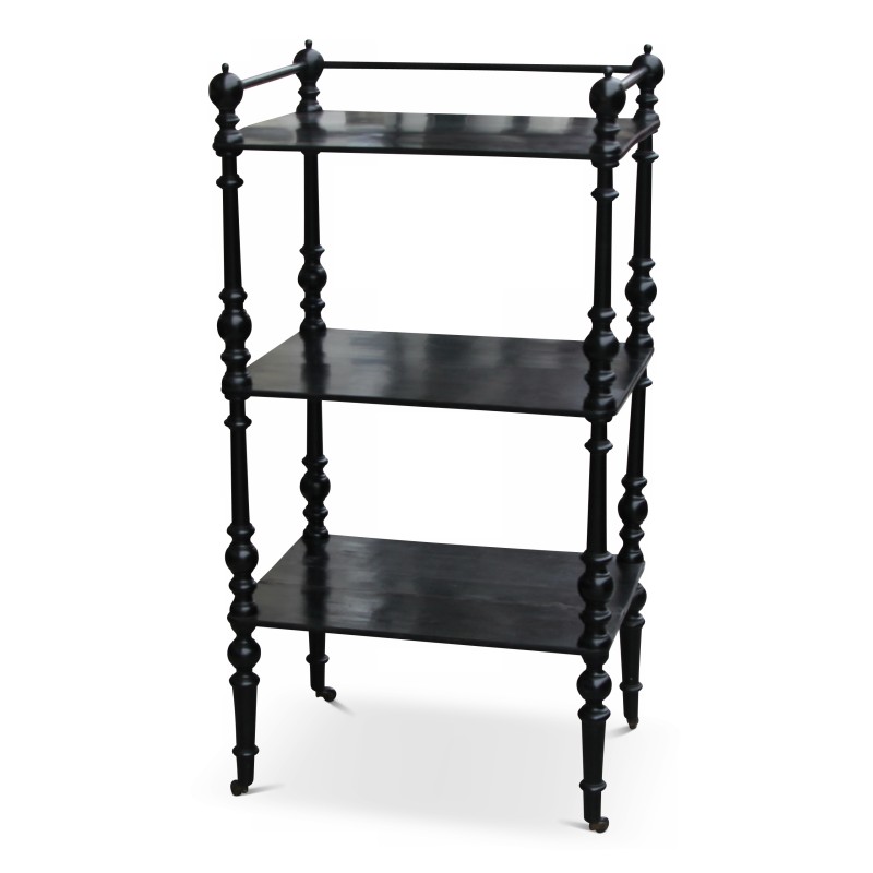 A black turned wooden shelf on wheels. - Moinat - Bookshelves, Bookcases, Curio cabinets, Vitrines