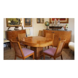 Table de salle à manger Art - Déco dans le goût de "Ruhlman" en ronce de noyer.