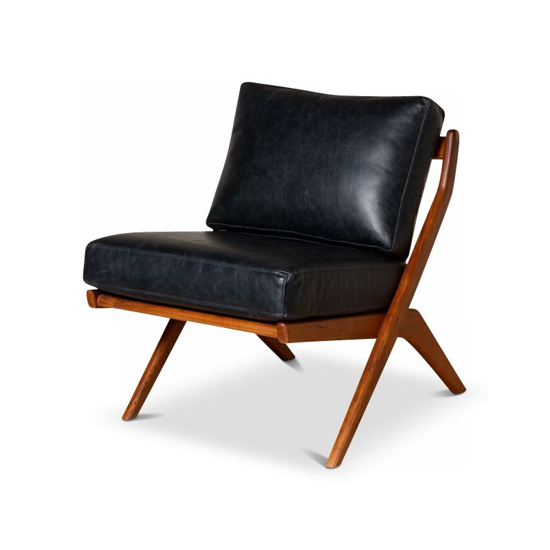 Fauteuil "Marnet" recouvert de cuir noir. - Moinat - Armlehnstühle, Sesseln