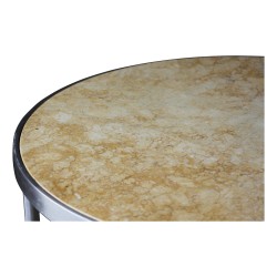 Guéridon en bronze doré et argenté, plateau marbre crème. Vers 1970. Paris.