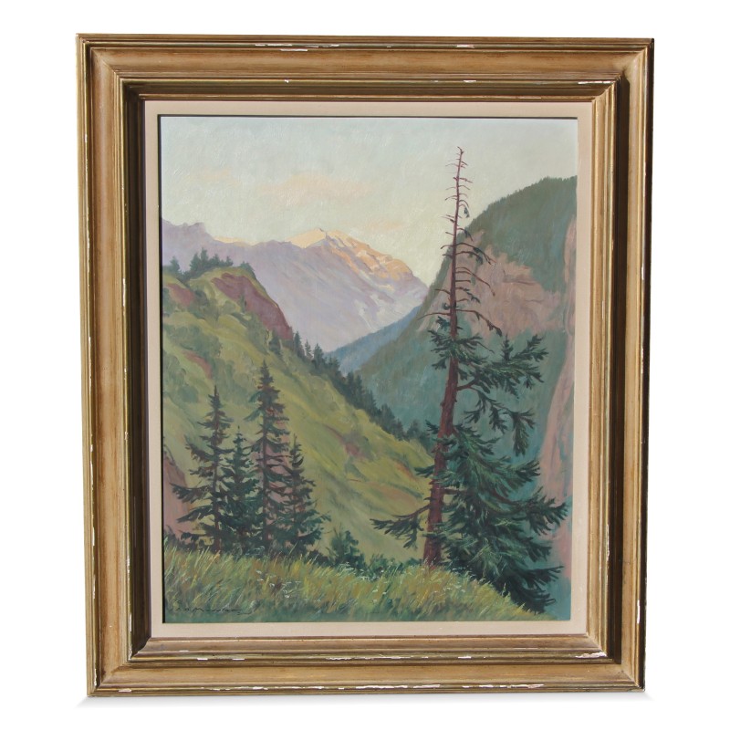 Huile sur bois "Vue sur la vallée" de Joseph-André Mussler (1904 - 1980). - Moinat - 画 - 景观