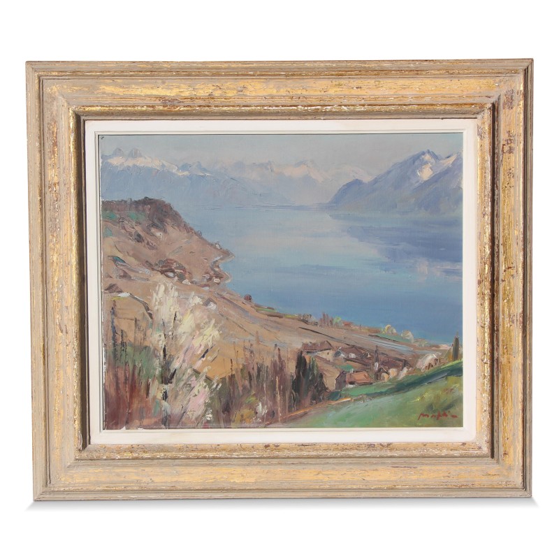 Huile sur bois "Le Lavaux depuis Belmont" de Walter Maffli (1888 - 1987). - Moinat - Gemälden - Landschaften