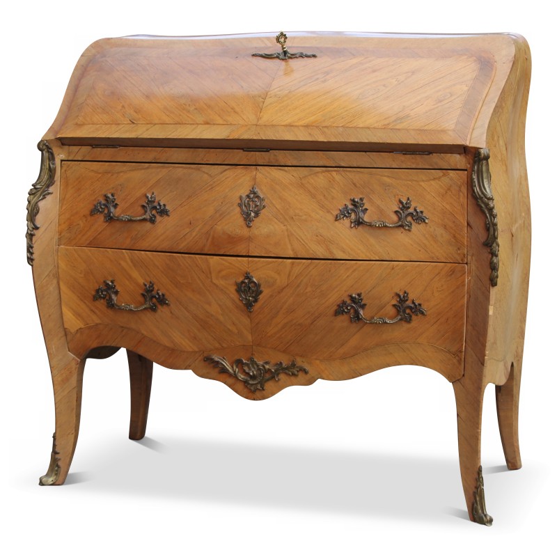 Bureau commode Louis XV en bois rose galbé, deux tiroirs. Sans traverse. travail Italien. - Moinat - Bureaux cylindre, à abattant, Secrétaires