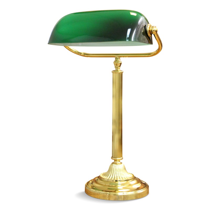 Lampe de bureau avec un abat jour en opaline vert monté sur un piétement en bronze - Moinat - 台灯