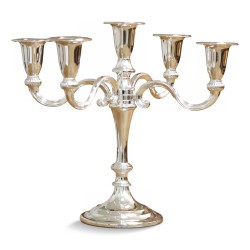 Chandelier en métal argenté à 5 lumières .