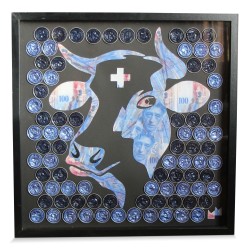 Tableau "Vache Blue / Black" de Marc Mazuir.