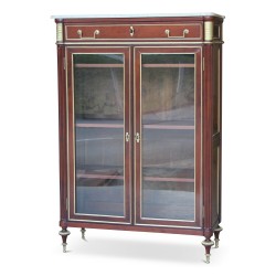 Louis XVI mahogany display cabinet with two doors. White marble top.