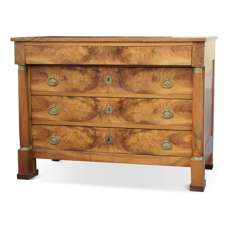 Commode \"Empire\" en ronce de noyer sur sapin. Colonnes détachées. - Moinat - Комоды, Шкафчики, Комоды с семью ящиками Commode \"Empire\" en ronce de noyer sur sapin. Colonnes détachées. - Moinat - Комоды, Шкафчики, Комоды с семью ящиками