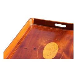 Chevet marqueté sur le plateau en acajou. Anglais. Vers 1850.