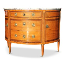 Commode demi lune Louis XVI en bois de rose dans le goût de "Vassou".