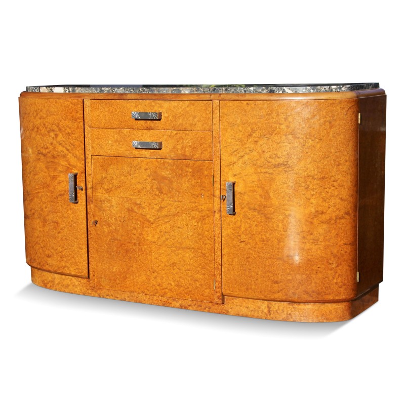Buffet Art -Déco dans le goût de "Ruhlman" en ronce de noyer, montée sur chêne. - Moinat - Сундуки, Бары, Буфеты, Сейфы, Анфилады