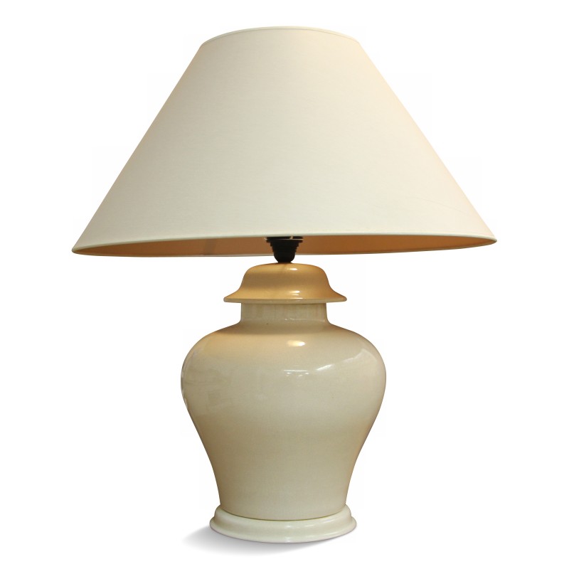 Lampe en faïence coloris crème avec abat - jour blanc. - Moinat - Настольные лампы