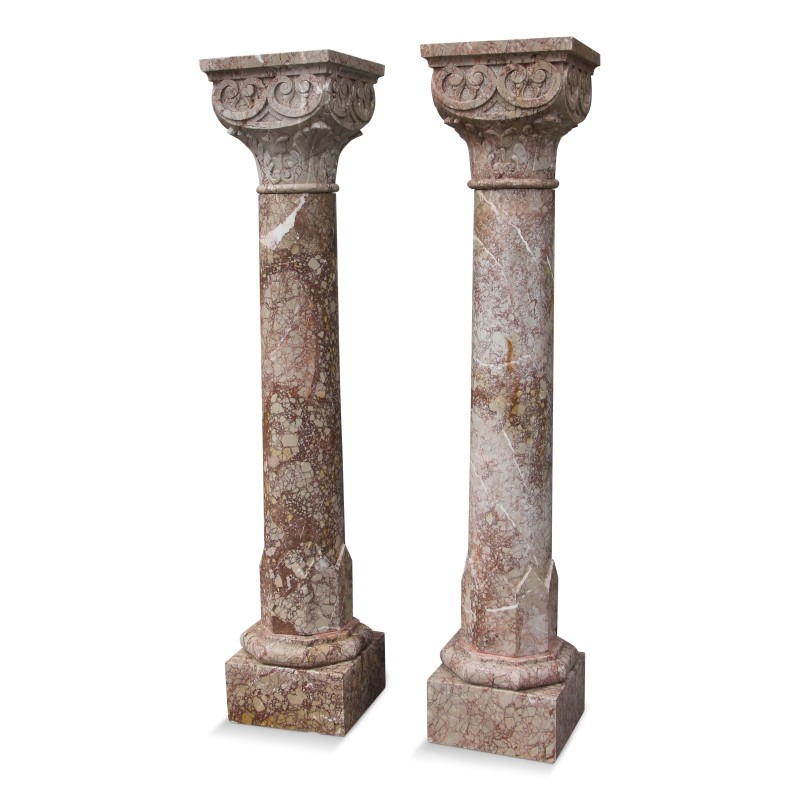 Paire de colonnes en marbre rose avec chapiteaux Romain. - Moinat - Колонны, Торшеры - подсвечники, Нубийцы
