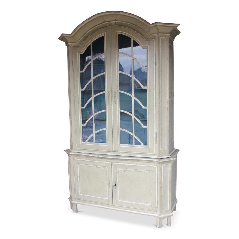 Grande vitrine bois peint coloris crème et intérieur turquoise. Hollandais. - Moinat - Bücherregale, Bücherschränke, Vitrinen