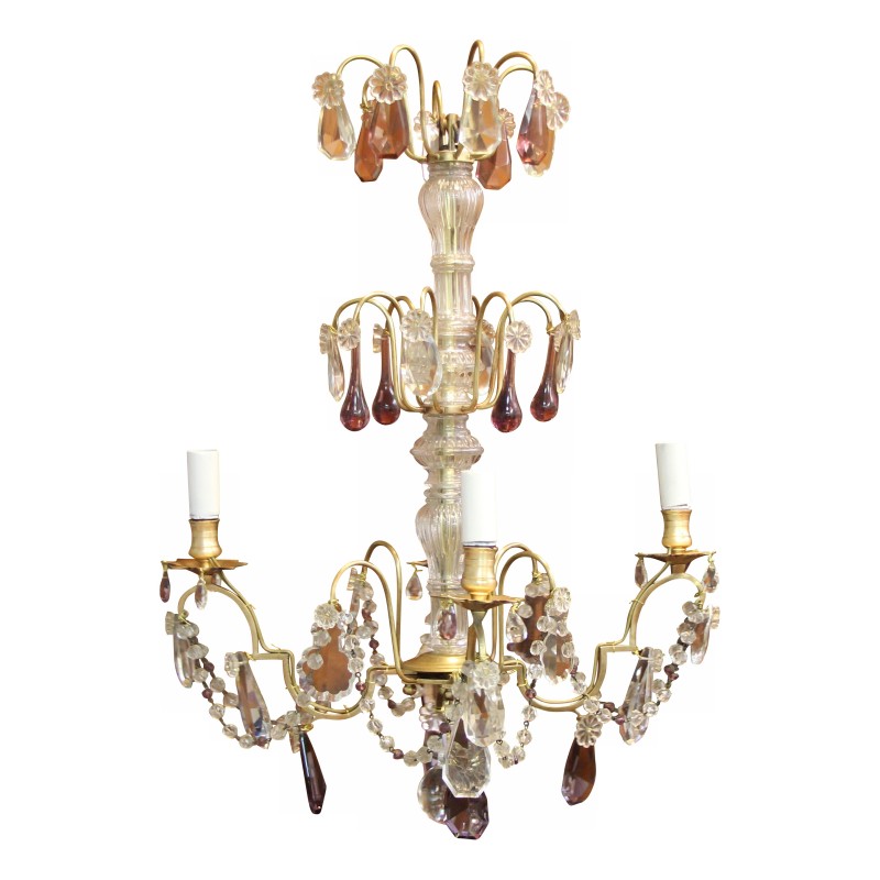 Lustre à cristaux et bronzes, 4 lumières. Paris. Vers 1900. - Moinat - 吊灯, 吸顶灯