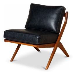Fauteuil "Marnet" recouvert de cuir noir.