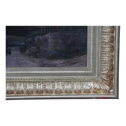 Tableau "Vignobles de Lavaux sur le lac Léman" signé Nathanaël Lemaître (1810-1884).