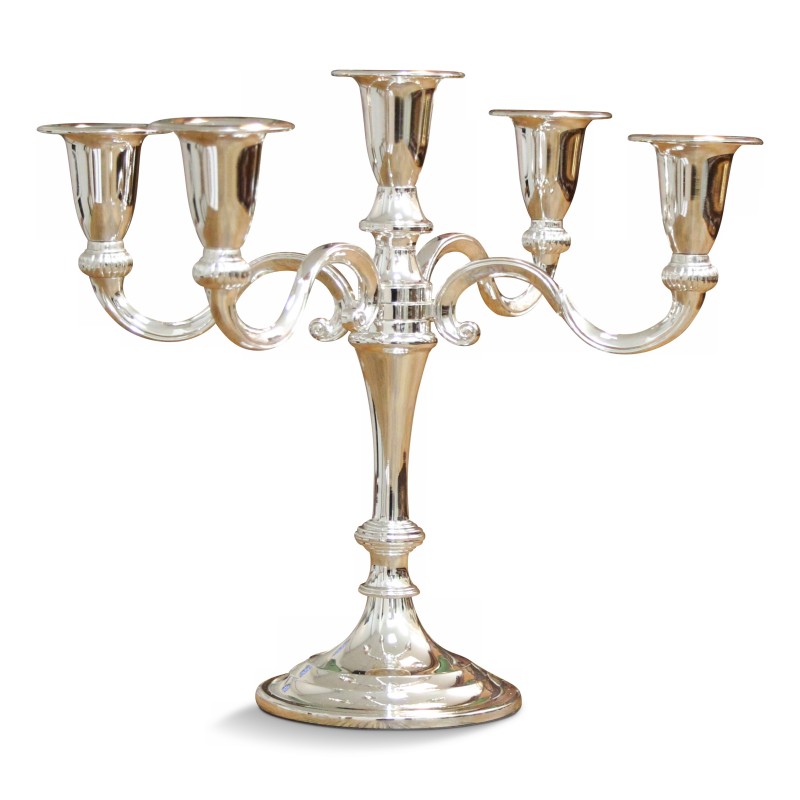 Chandelier en métal argenté à 5 lumières . - Moinat - Bougeoirs, Chandeliers