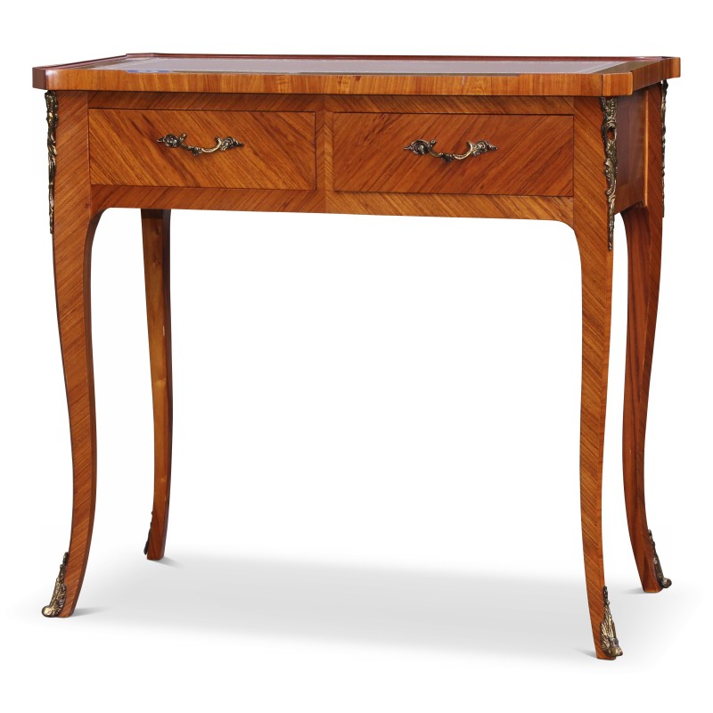 Table d appoint en bois de rose avec plateau en cuir marron. Travail Italien. Vers 1970. - Moinat - Bouts de canapé, Bouillottes, Chevets, Guéridons