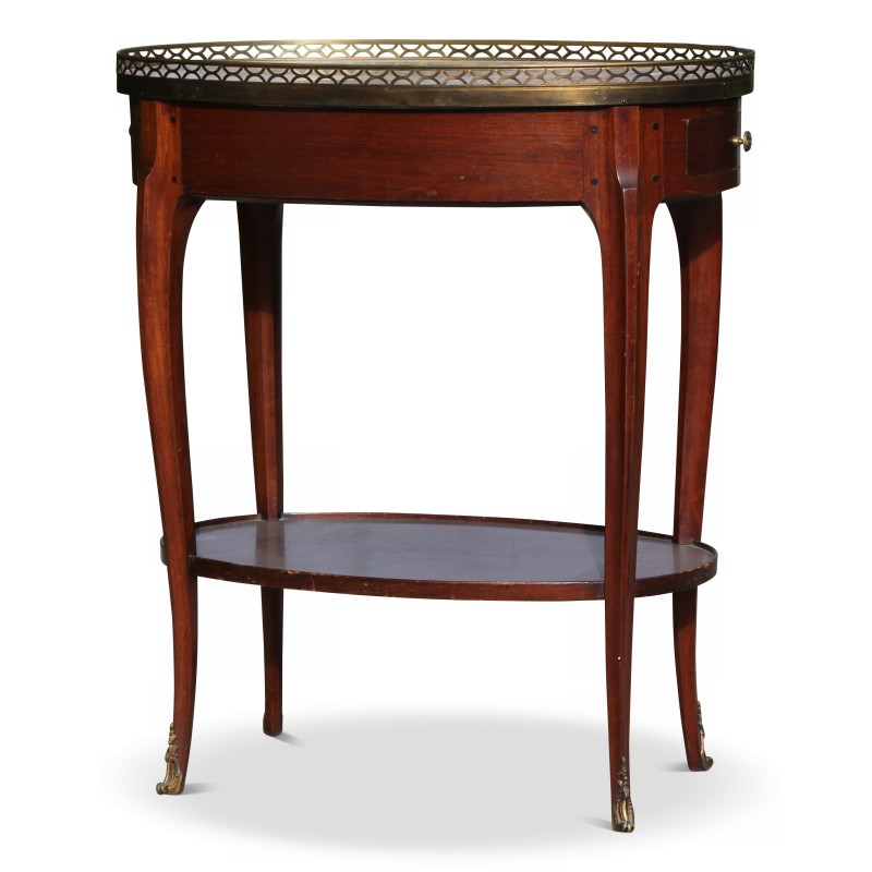 Chevet ovale en acajou "Maiffert-Amos" , plateau marbre avec galerie bronze. - Moinat - Bouts de canapé, Bouillottes, Chevets, Guéridons