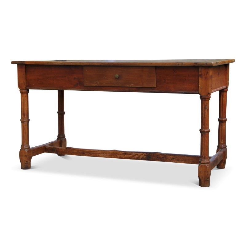 Table de salle à manger en noyer avec un tiroir. Pieds cannelés et tournés. - Moinat - Esstische