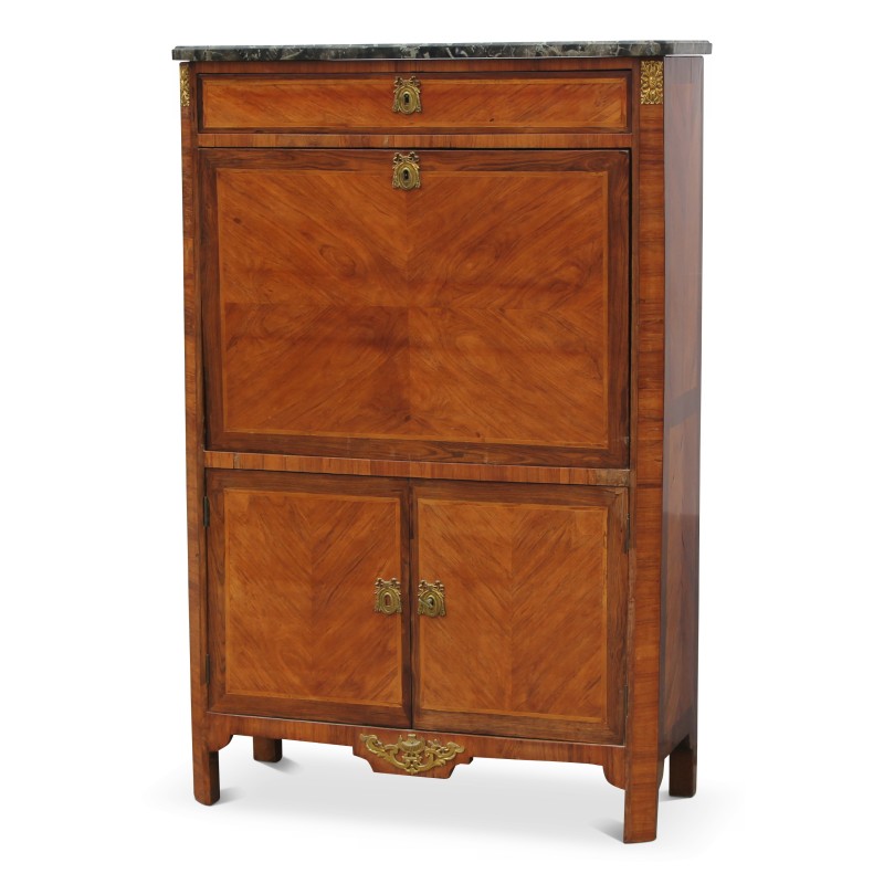 Secrétaire Louis XVI en bois de rose marqueté signé, plateau marbre. - Moinat - Desks : cylinder, leaf, 写字桌