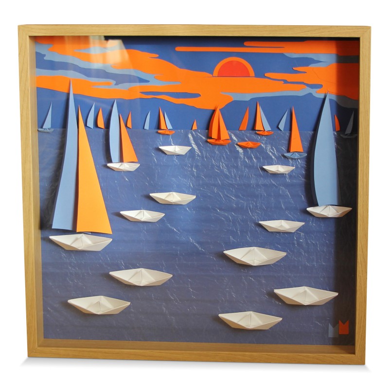Tableau "Bateau orange / bleu" de Marc Mazuir. - Moinat - 画 - 各种的