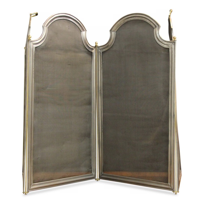 Pare feu étamé et laitonné avec 4 panneaux grillagés. - Moinat - Pares-feu